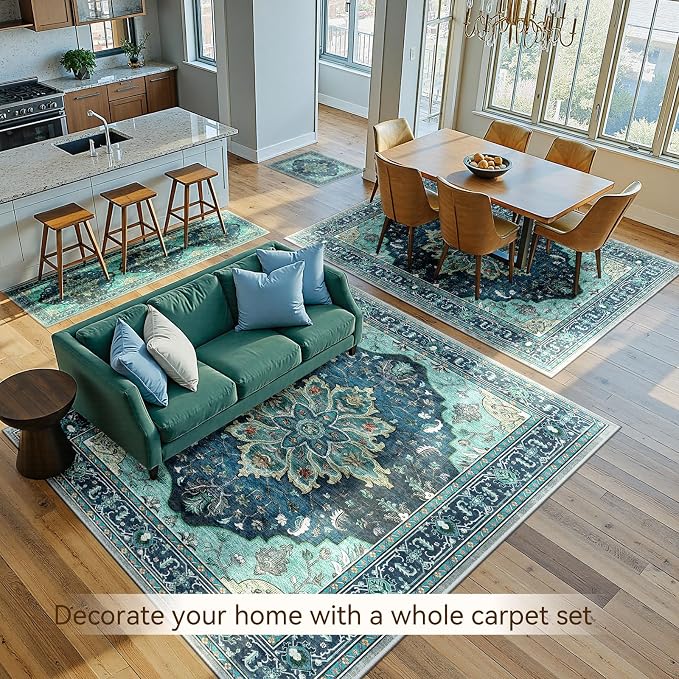 RELEANY Washable Area Rug, Teal | Non-Slip, Water Repellent, Pet Friendly - Image 4