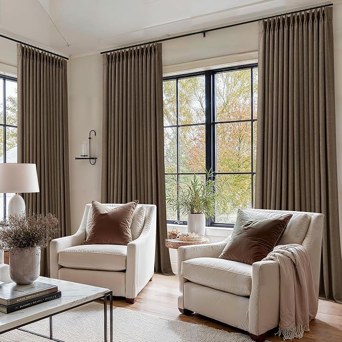 Dutch Cocoa 105 Inch Long Thick Linen Pinch Pleated 100% Blackout Curtains | - Image 7