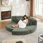 78.5" Corduroy Boneless Round Oversized Sofa, Converts into Two Recliners - Image 3