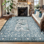 GarveeHome Provence Area Rugs 9x12 Living Room, Botanical Grove Retro Blue by GarveeHome