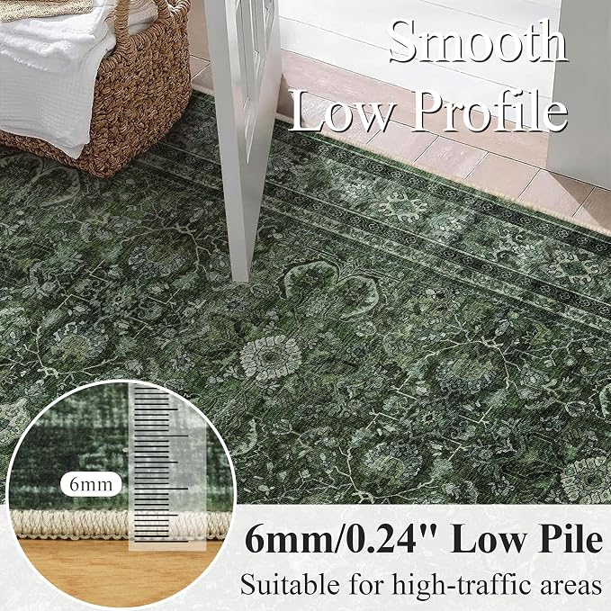 Schweek 2x3 Entryway Rugs Non-Slip Washable Vintage Area Rug Green Door Mat | - Image 4