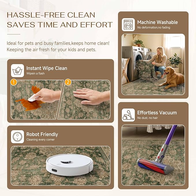 2x8 Green Retro Floral Washable Runner Rug - Image 6