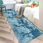 Super Soft Fluffy Living Room Area Rug 2x10 ft Tie-Dyed Light Blue Shaggy Furry by JiaoBaba