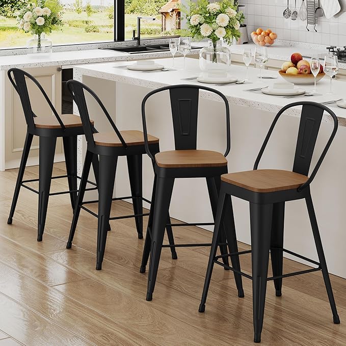 Andeworld Metal Bar Stools Set of 4, 24 inch Counter Height Barstools by Andeworld