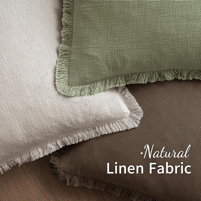 MIULEE Linen Fringe Decorative Fall Pillow Covers Chocolate Brown 18x18 | Set - Image 4