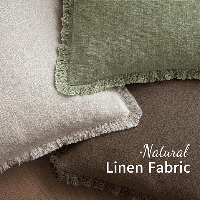 MIULEE Linen Fringe Decorative Euro Pillow Covers Chocolate Brown 22x22 | Set - Image 4