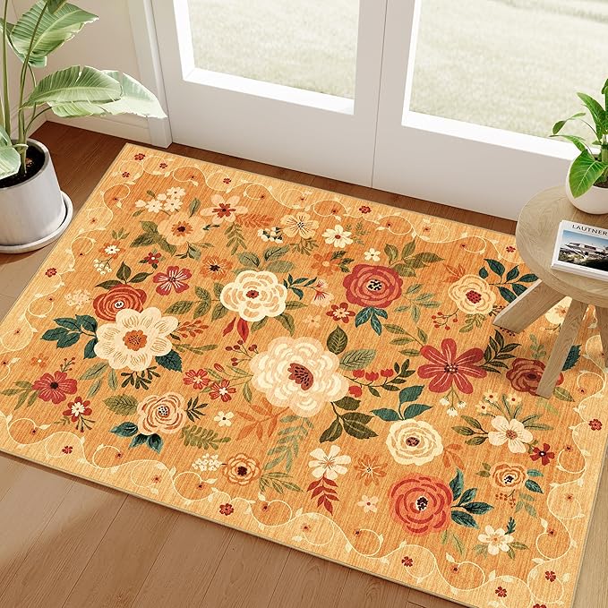 DUKINO 2x3 Entryway Rug, Floral Door Mat Soft Washable Rug Non Slip, by DUKINO