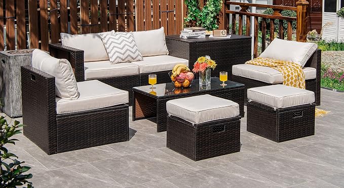 Tangkula 8 Piece Patio Furniture Set, Patiojoy Outdoor Space Saving PE Rattan - Image 3