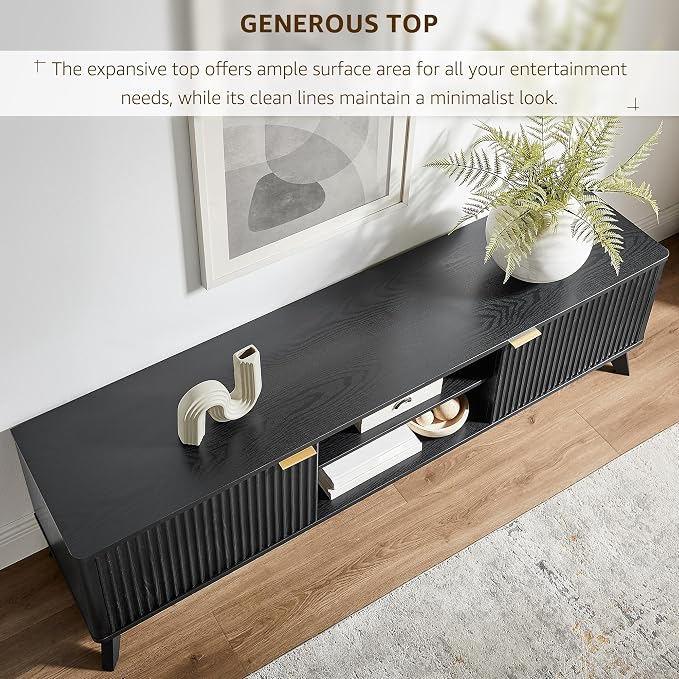 OKD 70" Mid Century Modern Fluted TV Stand, Entertainment Center, Media Console - Image 4