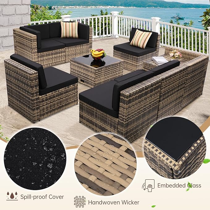 KROFEM 8-Piece Patio Furniture Set, Outdoor Wicker Rattan Sectional - Image 5