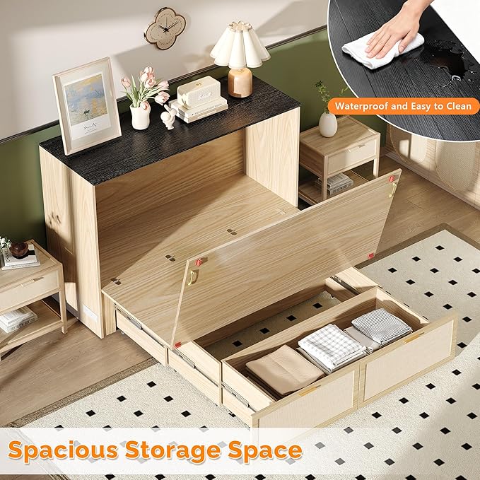 VINGLI Queen Size Rattan Murphy Bed - Image 4