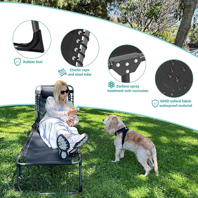 #WEJOY Folding Lounge Chair Outdoor, 5-Position Adjustable Sunbathing Tanning - Image 5
