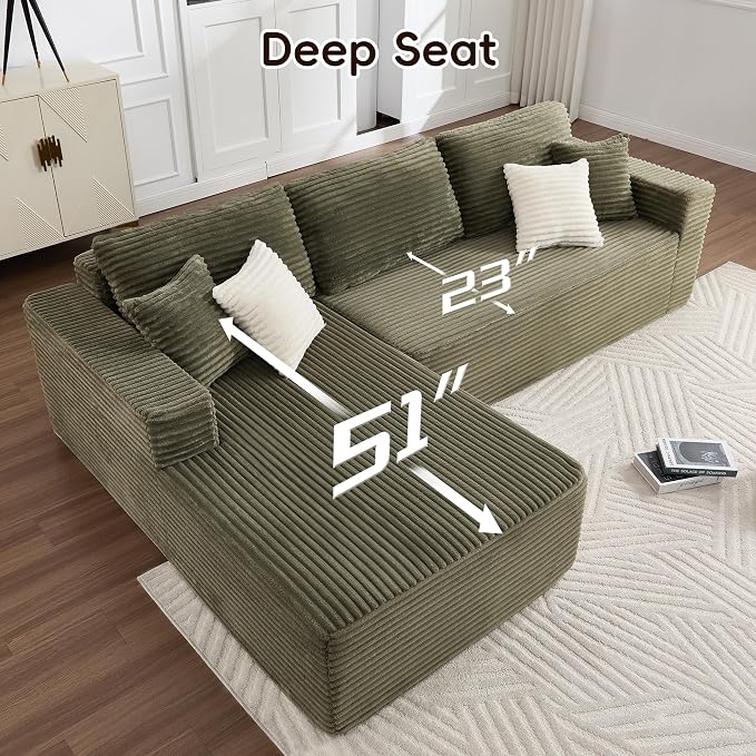 108" Boneless Couch, L-Shaped Modular Sectional Sofa - Image 3