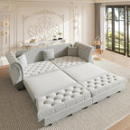 97.6" Oversized Pull Out Sofa Bed, Chesterfield Velvet Sleeper Sofa Couch by Unknown