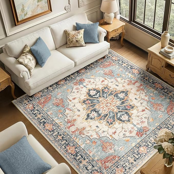RELEANY Washable Area Rug, Square 6'x6', Water Repellent, Pet Friendly by RELEANY