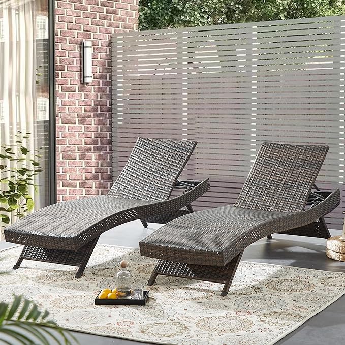 79'' Long Reclining Chaise Lounge Set, Outdoor Wicker Reclining Lounge Chair by Asifom