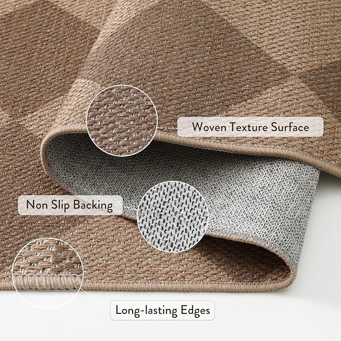 Lahome Checkered Easy Jute Dining Room Rug, 9x12 Outdoor Area Rugs Washable | - Image 5