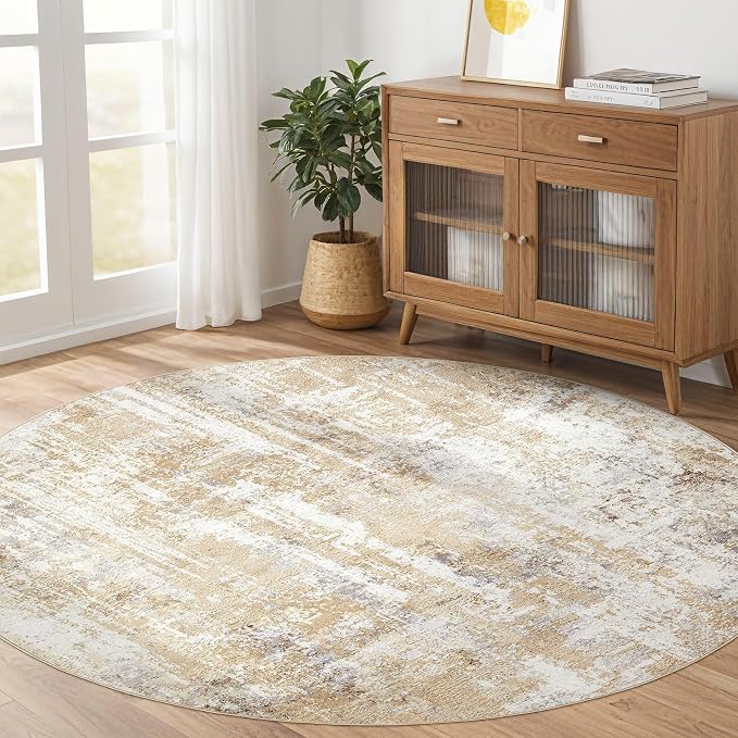 LOONGRUG Round Rug 7x7 Washable Large Neutral Modern Abstract Area Rugs | Soft - Image 6