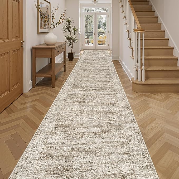 Soalmost Washable 3x14 Hallway Runner Rug Non-Slip Kitchen Entry Rugs Brown | by Soalmost