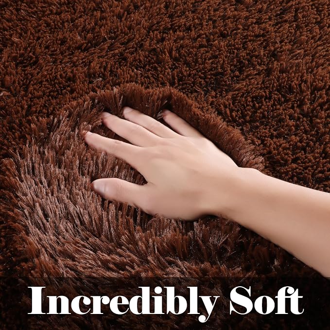 Brown Rugs for Living Room Bedroom, 5x8 Fluffy Bedside Area Rug, Soft Plush - Image 2