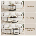 Smuxee Rustic Nesting Coffee Table Set of 2, 27.6" Round Coffee Table Wooden - Image 5