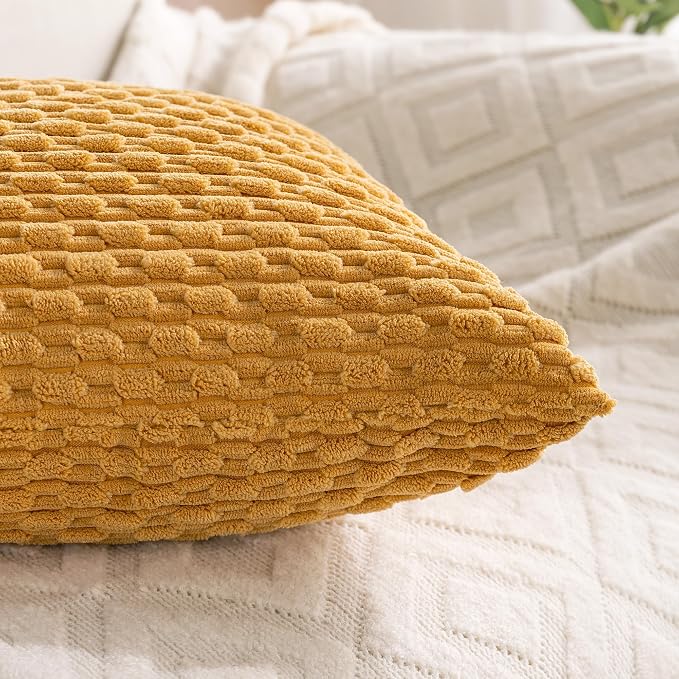 Set of 4 Mustard Yellow Decorative Throw Pillow Covers 12x20 Inch Corduroy - Image 6