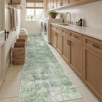Soalmost Abstract Runner Rug 2x10 Hallway Kitchen Runners Green/Ivory | Vintage - Image 4