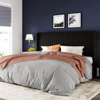 Allewie King Size Velvet Bed Frame/Vertical Channel Tufted Wingback by Allewie