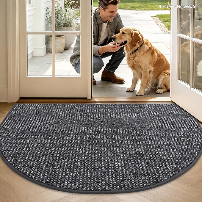 BEQHAUSE Dirt Trapper Door Mat 36" x 60" Half Circle Non Slip, Charcoal | - Image 2
