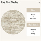 Soalmost Round Rugs 8ft Living Room Circle Area Rug 8x8 Brown Vintage | - Image 5