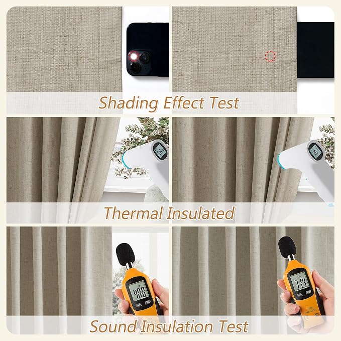 100% Blackout Linen Curtains for Bedroom 84 inches Long, Thermal Insulated Room - Image 5