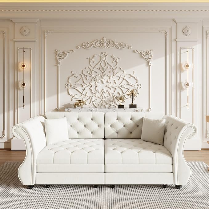 83.8" Oversized Pull Out Sofa Bed, Chesterfield Velvet Sleeper Sofa Couch - Image 5