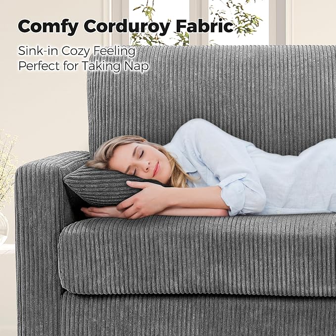 Kidirect 70in Corduroy Sofa, Comfy Loveseat Sofa No Tool Assembly, Couches - Image 3