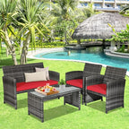 Goplus 4-Piece Rattan Patio Furniture Set, Outdoor Wicker Conversation Sofa - Image 6