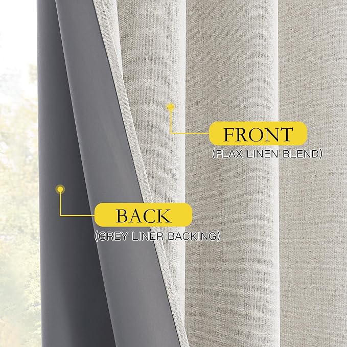 NICETOWN Alabaster Gray Vintage Linen 100% Blackout Curtains - Image 8