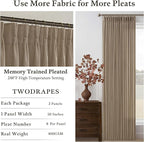 Pinch Pleated Linen Light Filtering Taupe Latte Curtains 72 Inches Length | 72 - Image 2