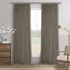 Taupe Grey Linen Blackout Pleated 105 Inch Curtains - Image 7