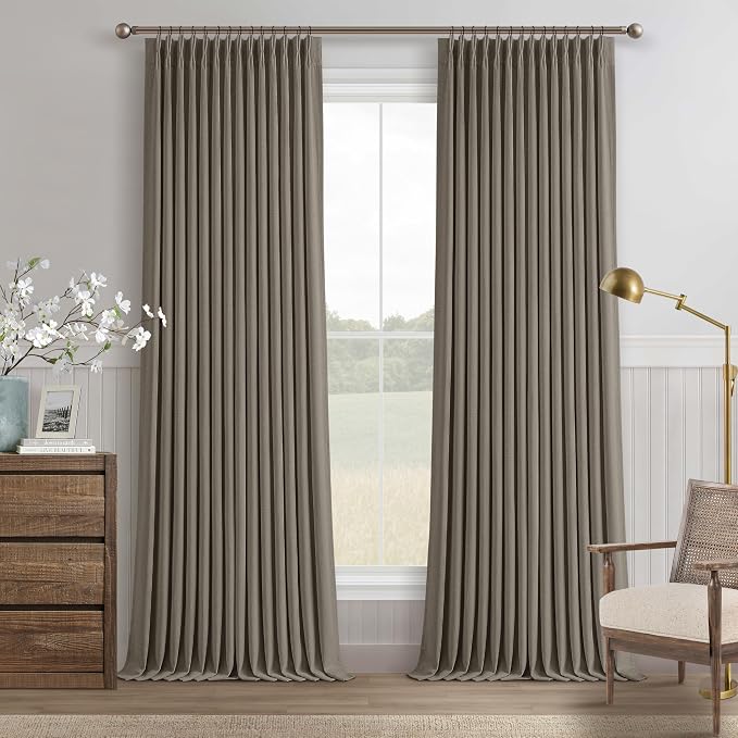 Dark Taupe 96 Inch Blackout Pinch Pleated Curtains 2 Panels by Twodrapes