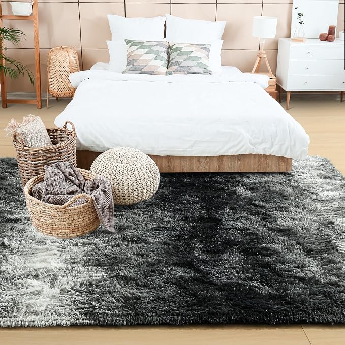 4x6 Black and White Fluffy Soft Area Rug Non-Slip - Image 3