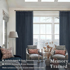 120 Inch Pinch Pleated Linen Navy Semi Sheer Curtains - Image 2