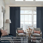 Blue Linen Pleated Light Filtering Sheer Curtains - Image 2