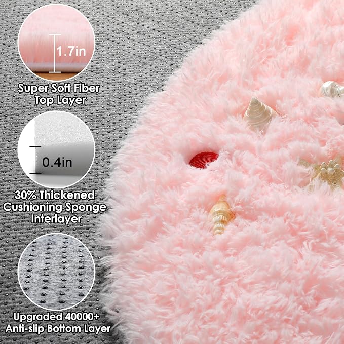 Light Pink Fluffy Round Rug 4ft - Image 2