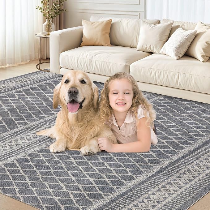 cotiled Boho 9x12 Area Rug for Living Room: Large Moroccan Washable Rug | Solve - Image 9