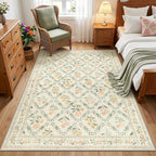 PLHXFR Area Rug Living Room: 3x5 Floral Washable Boho Carpet Beige Multi | - Image 2