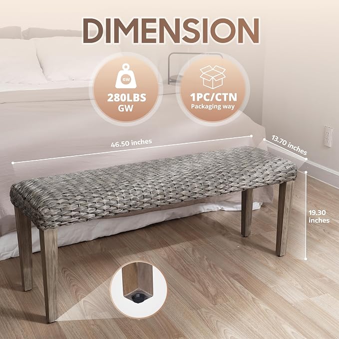 Outdoor Rattan Backless Bench, All-Weather Wicker & Solid Acacia Wood, - Image 2