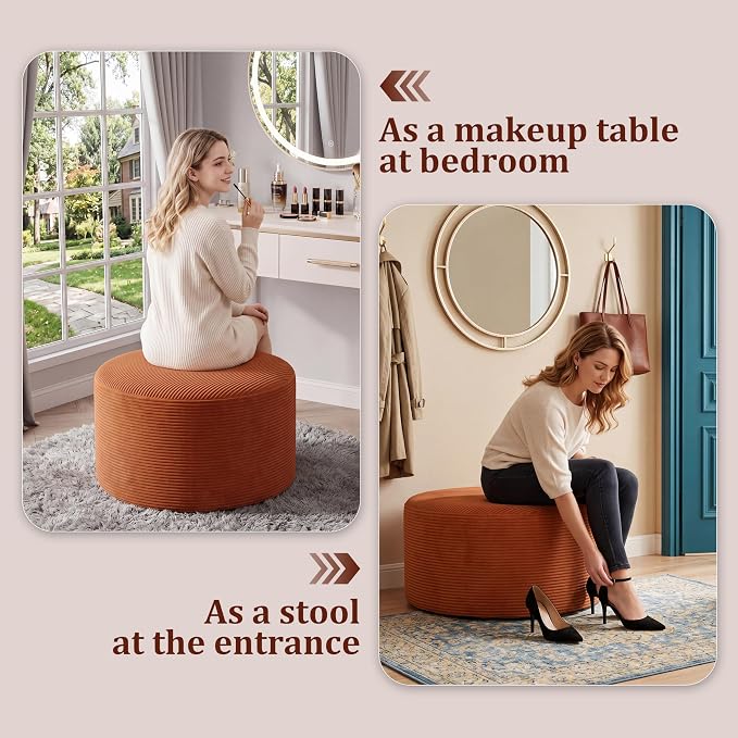 BSHOMGI Round Ottoman, Corduroy Ottomans Foot Stool, 27.5" Pouf Footstool - Image 4