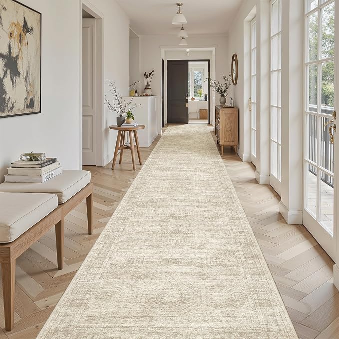 Soalmost Washable 3x20 Hallway Runner Rug Non-Slip Kitchen Entry Rugs Beige | - Image 3