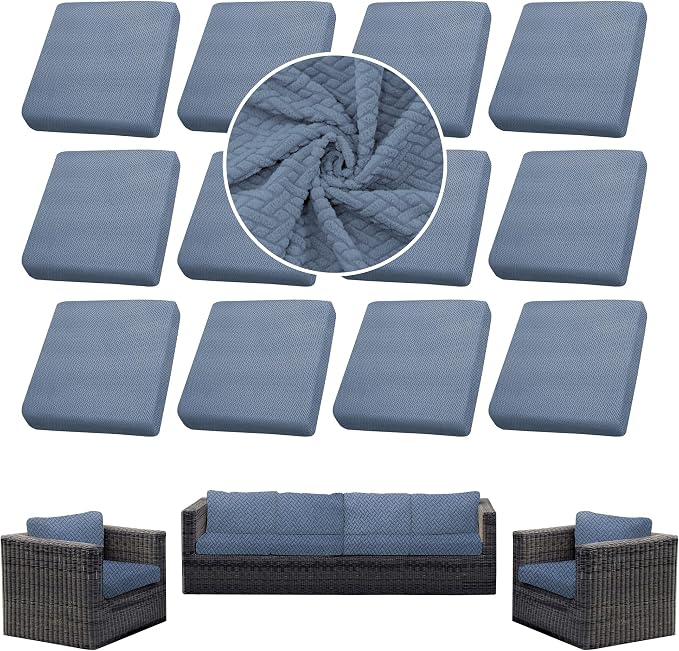 12PCS Patio Cushion Covers, Patio Furniture Couch Seat Slipcovers | Washable by SUKAIKEQA