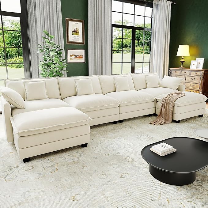 146" Cloud Couch Sectional, U Shaped Modular Sectional Sofa, 4-Seat Deep Seat by Hanherry