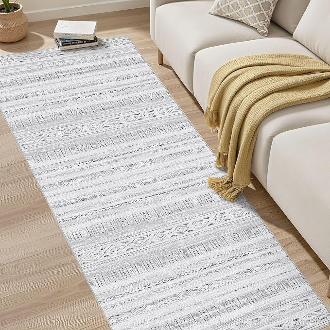 cotiled Hallway 2.6x8 Runner Rugs Washable Boho Rug Dark Grey | Stain Resistan - Image 5